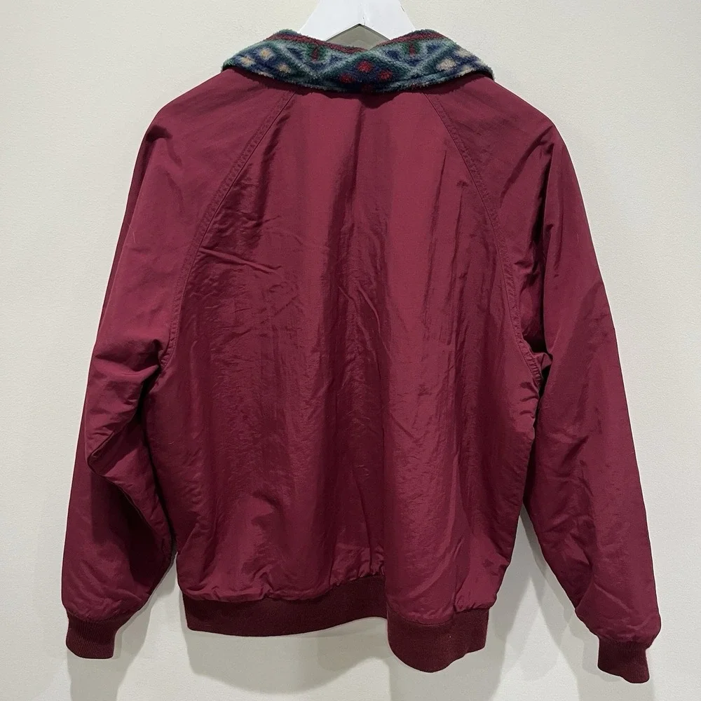 Vintage Lands End Squall Jacket Mens XL Burgundy Fleece Aztec Lined 90s Y2K - Picture 3 of 6
